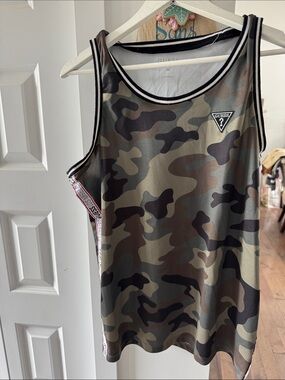 Guess Camouflage Mesh Tank Top - Olive & Brown